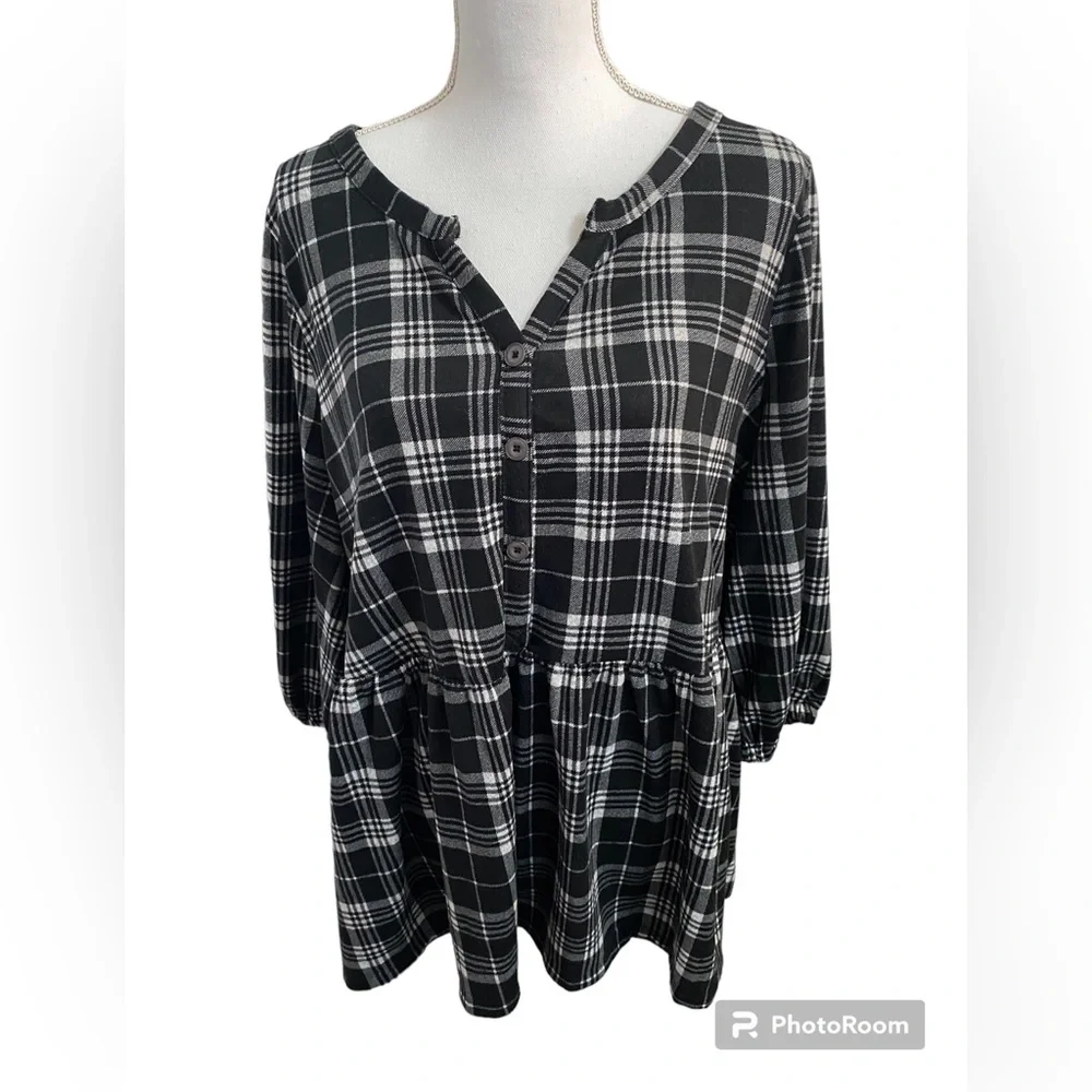 Lane Bryant plaid babydoll top, size 18-20, swing collection, black&white(NWT) - Picture 1 of 12